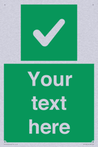 Custom green background, green square with tick sign